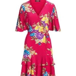 Lauren Ralph Lauren Floral Dress Women's Size 8 Stretch Jersey Mini Ruffled